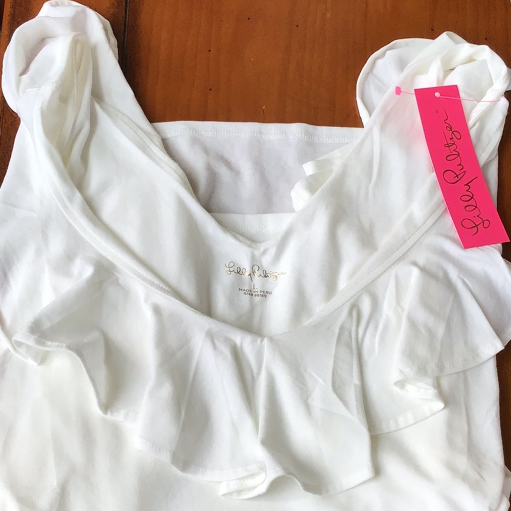 LILLY PULITZER - silky cotton ruffled neck top